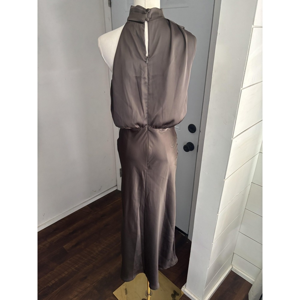 Billy J Esther Maxi Dress Womens 10 Brown Satin Halter Wedding Formal Evening - Picture 3 of 7